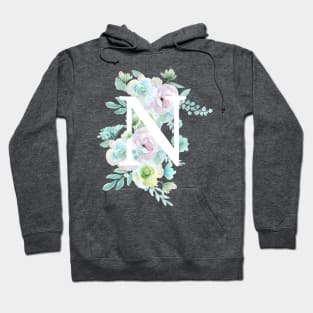 Botanical alphabet N green and purple flowers Hoodie